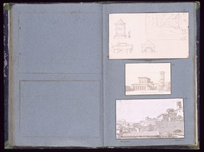 Three drawings: Á Rome, Sotriarchalio Sancti Lauranta Basilica, Porte du peuple, Villa Medici, Dessins, Castellan, A. L.