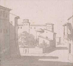 Street view in town, Dessins, Castellan, A. L., Antoine Laurent, 1772-1838, Pencil, ink and wash on paper, 1797-1799