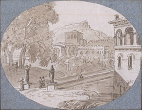 View towards buildings, Dessins, Castellan, A. L., Antoine Laurent, 1772-1838, Pencil, ink and wash on paper, 1797-1799