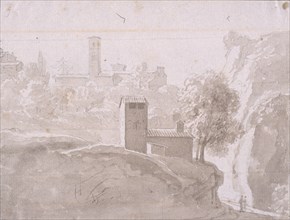 Landscape with buildings, Dessins, Castellan, A. L., Antoine Laurent, 1772-1838, Pencil, ink and wash on paper, 1797-1799