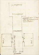 Floor plan with measurements, Epitaphiorum liber, Giovio, Benedetto, 1471-1545, Brown ink on paper, ca. 1521, Plan