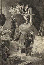 Autour de l'exposition: l'atelier de Jacquemart pendant l'exécution du rhinocéros destiné à la fontaine monumentale du Trocadéro