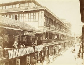 View down a commercial street, Shanghai, Albumen, 188-?, View down Nanjing Road