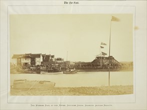 The winning post, at the mound, Soochow Creek, Shanghai autumn regatta, Albumen, 1876 October 30-31