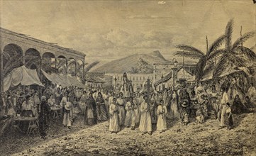 Une procession à San Luis Potosi, Mexico album, Petitjean, André-Toussaint, Cliche-verre, 1865