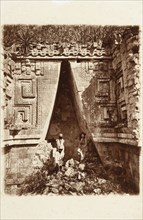 Alice Le Plongeon and workers in the south arch of the Governor's Palace, Uxmal, Views of Maya ruins in the Yucatan, Le Plongeon