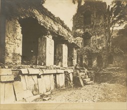 Fotógrafia del costado este del patio de Palacio, de la torre despues de la excavación en Palenque, Chiapas, Views of Aztec