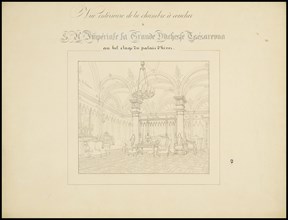 Vue intérieure de la chambre à coucher, Atlas des plans du Palais d'Hiver de sa Majesté Impériale, ca.1847-1855, Ink on paper