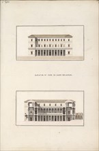 Elevation et coupe de l'Acad. Esquisses et croquis recueil terminé en mars 1818: A.G., Lesueur, Cicéron-Jean-Baptiste, 1794-1883