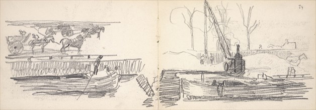 Horse-drawn carriages, boats, and train, Edmond Cousturier papers, ca. 1890-1908, Untitled sketchbook, Cross, Henri-Edmond, 1856