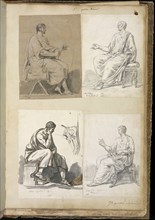 Seated male figures after ancient Roman sculptures, Drawings of antiquities, studies after old masters, Italian landscapes