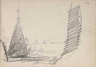 View of rooftops, Edmond Cousturier papers, ca. 1890-1908, Cross, Henri-Edmond, 1856-1910, Pencil on paper, ca. 1890-1908