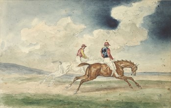 Sketchbook Carle Vernet, 1758-1836, pencil, ink, watercolor, studies of hunt scenes, horses, figures, and notes about the colors