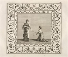 Planche 46: deux femmes, Description des bains de Titus, ou, Collection des peintures trouvées dans les ruines des thermes