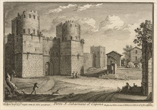 Porta S. Sebastiano ot. Capena, Delle magnificenze di Roma antica e moderna, Vasi, Giuseppe, 1710-1782, Engraving, 1747-1761