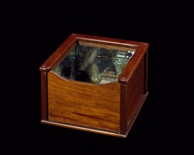 Eighteenth century optical box with mirrors, Engelbrecht, Martin, 1684-1756, Wood, metal and glass, 18th century, The interior