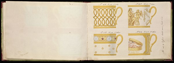 Honoré porcelain sample catalog, Honoré, Firm, 19th century, watercolor, gouache, ink, graphite, ca. 1800-1820, The manuscript