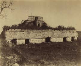 View of the nunnery complex with temple behind, Uxmal, Views of Aztec, Maya, and Zapotec ruins in Mexico, Maler, Teobert, 1842