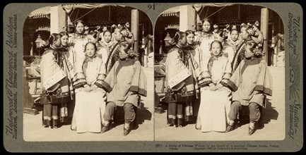 Pekin, China, A group of Pekinese women in the court of a wealthy Chinese house, Pekin, Beijing China, Ricalton, James