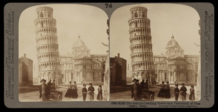 Famous leaning tower and Cathedral at Pisa, Stereographic views of Italy, Underwood and Underwood, Underwood, Bert, 1862-1943