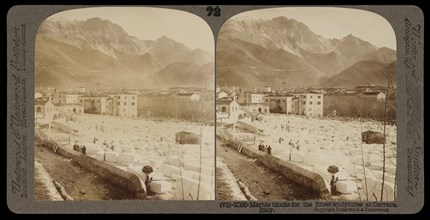 Carrara, Marble blocks, Carrara, Stereographic views of Italy, Underwood and Underwood, Underwood, Bert, 1862-1943, stereograph