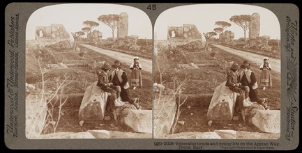 Venerable tombs and young life on the Appian Way, Stereographic views of Italy, Underwood and Underwood, Underwood, Bert, 1862