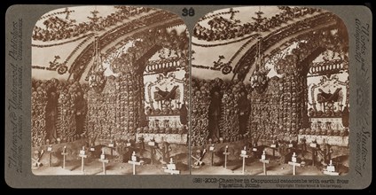 Rome, Chamber in Cappuccini catacombs with earth from Palestine, Rome, Stereographic views of Italy, Underwood and Underwood