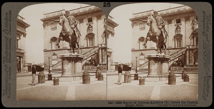 Rome, Statue of Marcus Aurelius before the Capitol, Rome, Stereographic views of Italy, Underwood, Bert