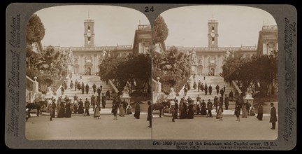 Rome, Palace of the Senators and Capitol tower, Rome, Stereographic views of Italy, Underwood and Underwood, Underwood, Bert
