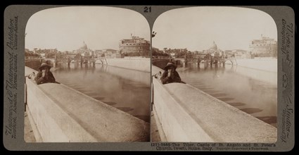 Castle of St. Angelo and St. Peter's, Rome, Tiber, Castle of St. Angelo and St. Peter's, Rome, Stereographic views of Italy