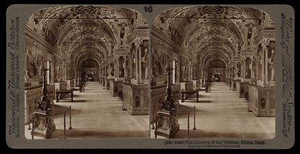 Library of the Vatican, Stereographic views of Italy, Underwood and Underwood, Underwood, Bert, 1862-1943, stereograph: gelatin