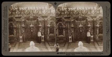 St. Peter's tomb under the altar of St. Peter's church, Stereographic views of Italy, Underwood and Underwood, Underwood, Bert