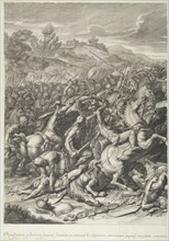 Battle at the Milvian Bridge: detail left side, Audran, Gérard, 1640-1703, after Le Brun, Charles, 1619-1690, Etching