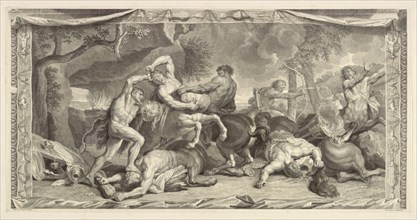Hercules battling the centaurs, Apotheosis of Hercules, Desplaces, Louis, 1682-1739, Le Brun, Charles, 1619-1690, Etching