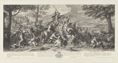 Porus in battle, Battles of Alexander, Audran, Benoît, 1661-1721, Audran, Jean, 1667-1756, Le Brun, Charles, 1619-1690, Etching