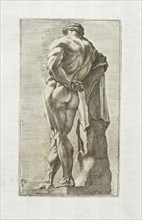 Hercules a labore quiescens, Segmenta nobilium signorum e statuaru, Perrier, François, 1590?-1656?, Engraving, 1638, 3/4 rear