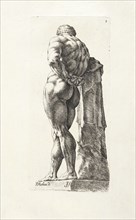 Farnese Hercules, 3/4 rear view, Signorvm vetervm icones, Bisschop, Jan de, 1628-1671, Matham, J., Etching, between 1731