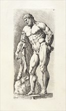 Farnese Hercules, 3/4 front view, Signorvm vetervm icones, Bisschop, Jan de, 1628-1671, Doncker, Pieter Paul, Etching, between
