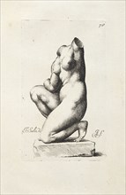Crouching Aphrodite or Artemis, Signorvm vetervm icones, Bisschop, Jan de, 1628-1671, Salviati, Francesco, 1510-1563, Etching