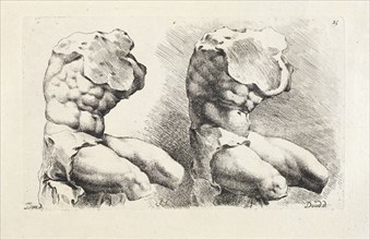 Belvedere torso, two 3/4 front views, Signorvm vetervm icones, Bisschop, Jan de, 1628-1671, Doncker, Pieter Paul, Doudijns