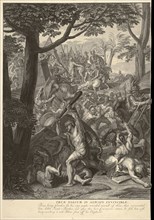 Porus in battle: left sheet, Le Brun, Charles, 1619-1690, Picart, Bernard, 1673-1733, Etching, engraving, black-and-white, 1717