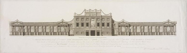 Plate of the principal Front of the Bank showing the disposition of the Lamps and Transparent Paintings on the 24 of April 1789