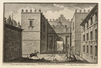 Porta del Popolo olim Flaminia, Delle magnificenze di Roma antica e moderna, Vasi, Giuseppe, 1710-1782, Engraving, 1747-1761