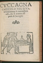 Title page of Cvccagna: capitolo nel qvale si descriuono le marauigliose cose, che si trouano nel paese di Cuccagna, Cvccagna