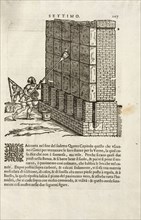Erecting a wall, I dieci libri d'architettvra, Rusconi, Giovanni Antonio, 16th cent., Woodcut, 1660