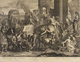 Entry into Babylon, Battles of Alexander, Gunst, Pieter Stevens van, 1659?-1724?, Le Brun, Charles, 1619-1690, Engraving