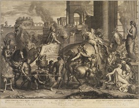 Entry into Babylon, Battles of Alexander, Gunst, Pieter Stevens van, 1659?-1724?, Le Brun, Charles, 1619-1690, Engraving
