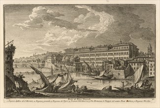 Porto di Ripa Grande, Delle magnificenze di Roma antica e moderna, Vasi, Giuseppe, 1710-1782, Engraving, 1747-1761, plate 97