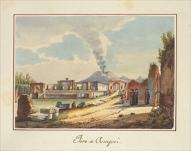 Foro a Pompei, Pompei, Unknown, Watercolor, ca. 1840?, Insula VII 8 with a view of the Temple of Jupiter