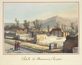 Sedile di Mammia Pompei, Pompei, Unknown, Watercolor, ca. 1840?, Tombs outside the Herculaneum Gate